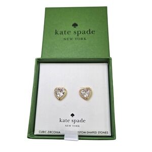 Kate Spade New York‎ "My Love" Heart Cubic Zirconia Stud Earrings Gold Tone